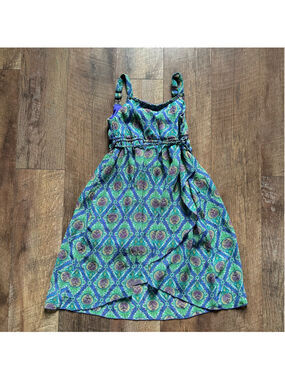 Girls D-Signed High Low Dress XS size (8-10) Blue Green Patterned